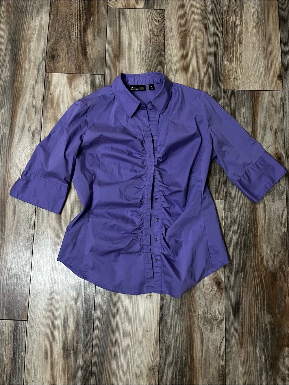 7th avenue Purple Ruffled Button-Front Women's Top. New York and Company